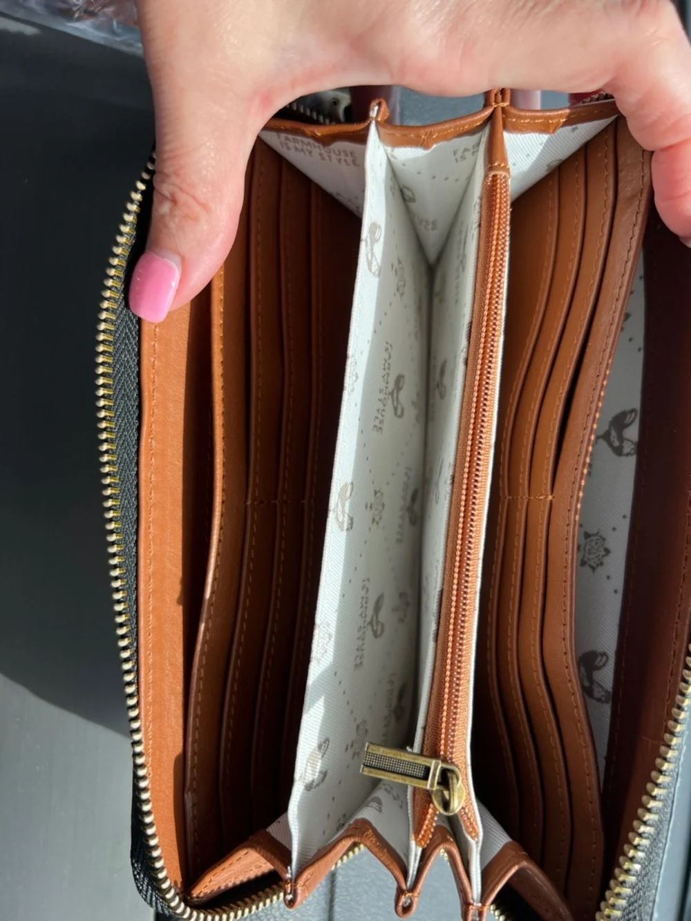 Farmhouse Is My Style Plaid Zip Wallet in Cream and Tan - Picture 5 of 7